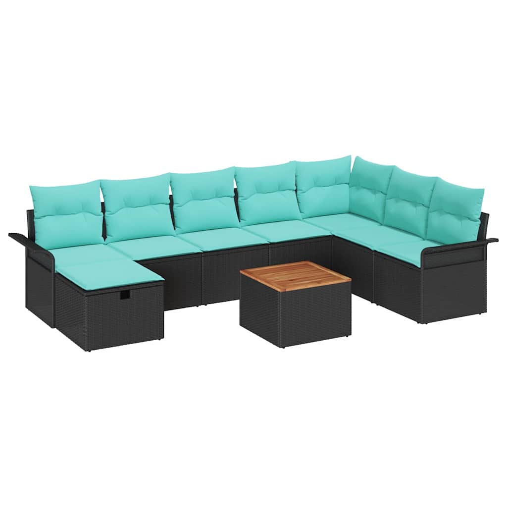 Kerti Kanapé Szett párnával tárolóval 9 pcs Fekete Poli rattan