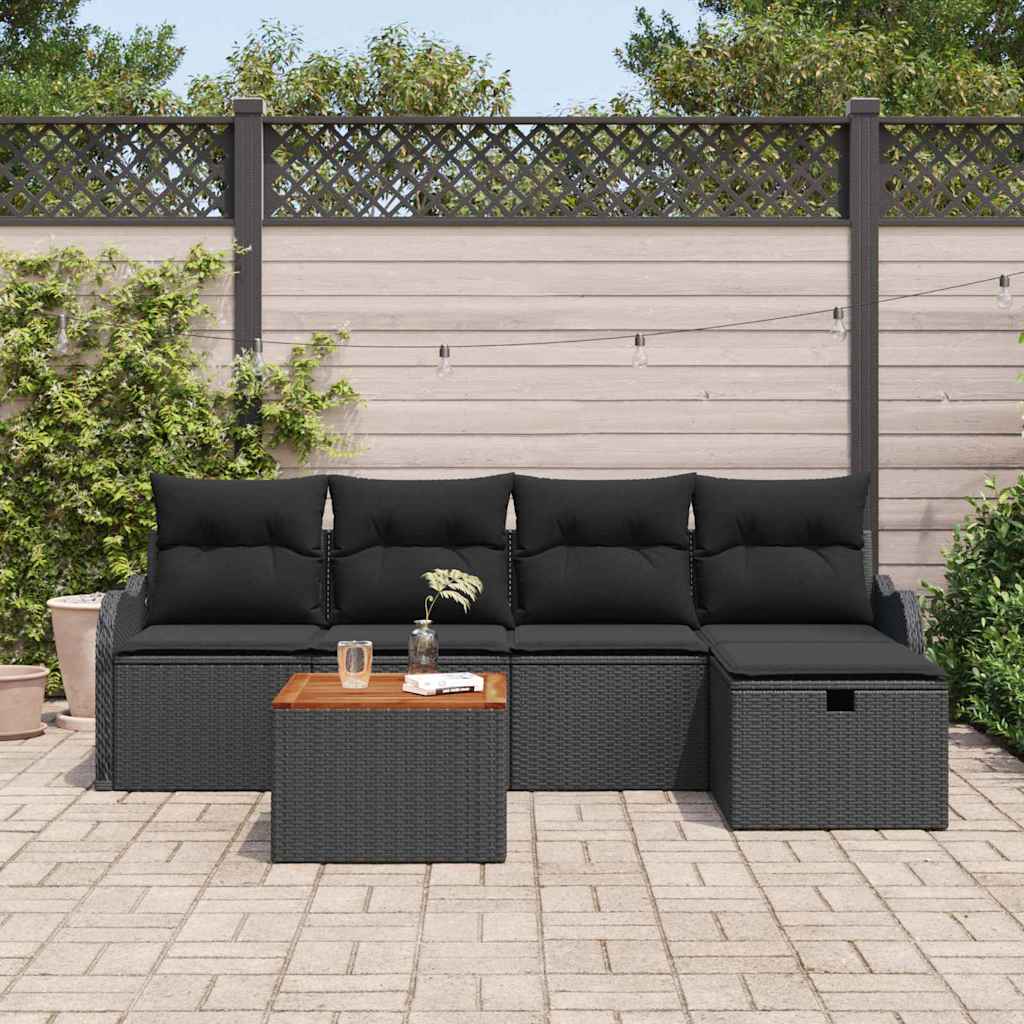 Kerti Kanapé Szett párnával tárolóval 6 pcs Fekete Poli rattan