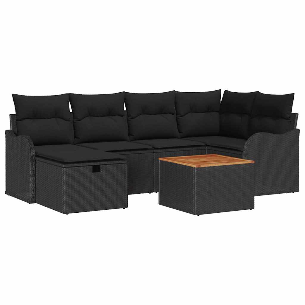 Kerti Kanapé Szett párnával tárolóval 7 pcs Fekete Poli rattan