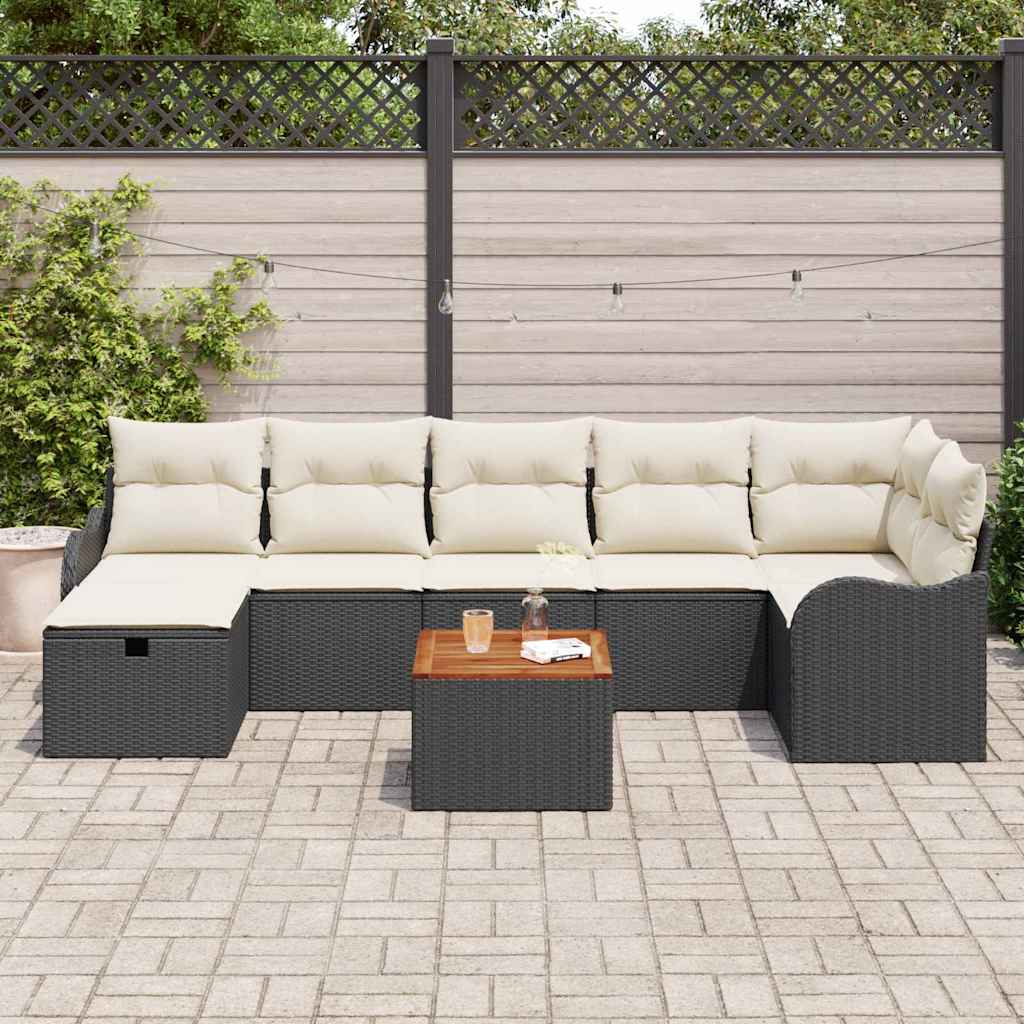 Kerti Kanapé Szett párnával tárolóval 8 pcs Fekete Poli rattan