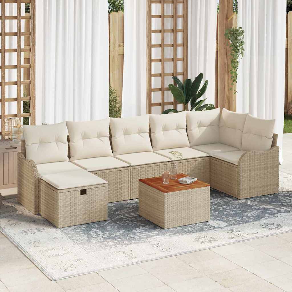 Kerti Kanapé Szett párnával tárolóval 8 pcs Bézs Poli rattan