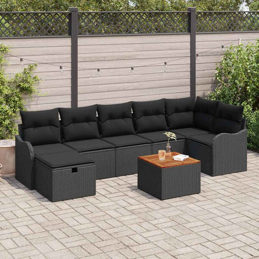 Kerti Kanapé Szett párnával tárolóval 8 pcs Fekete Poli rattan