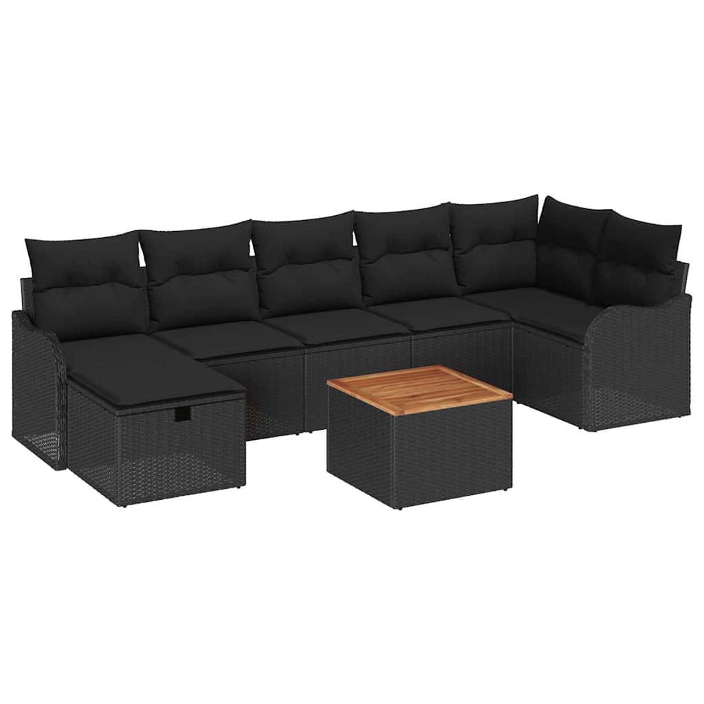 Kerti Kanapé Szett párnával tárolóval 8 pcs Fekete Poli rattan