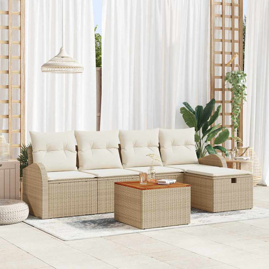 Kerti Kanapé Szett párnával tárolóval 6 pcs Bézs Poli rattan