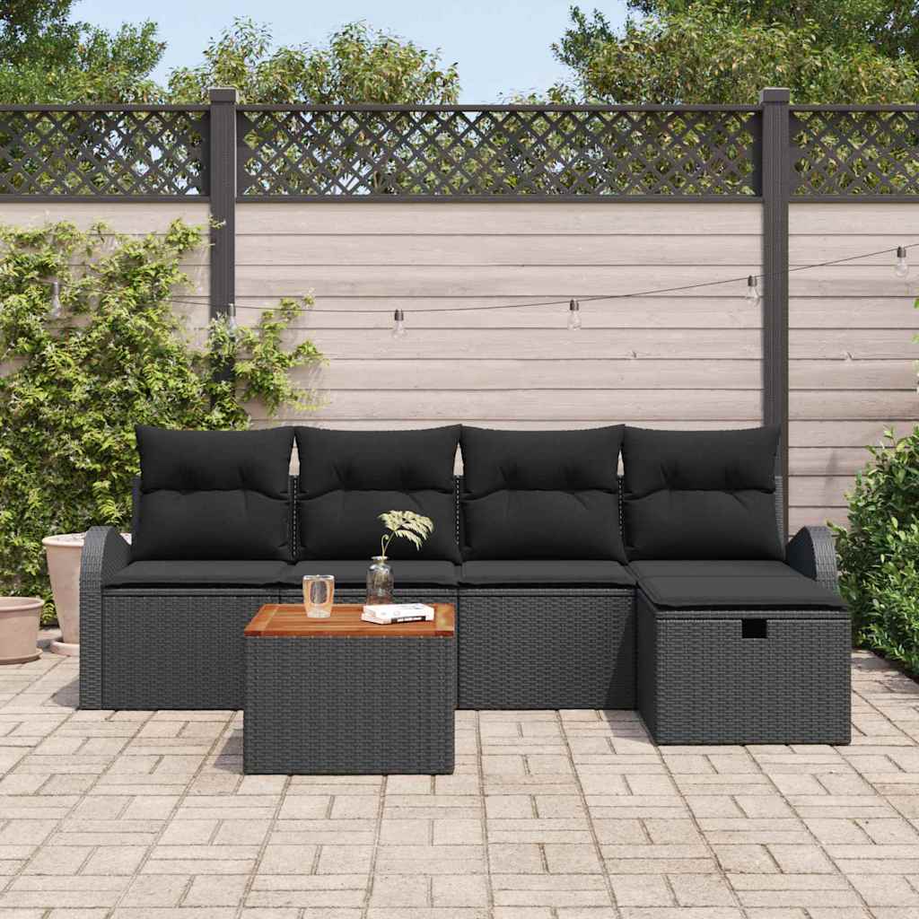 Kerti Kanapé Szett párnával tárolóval 6 pcs Fekete Poli rattan