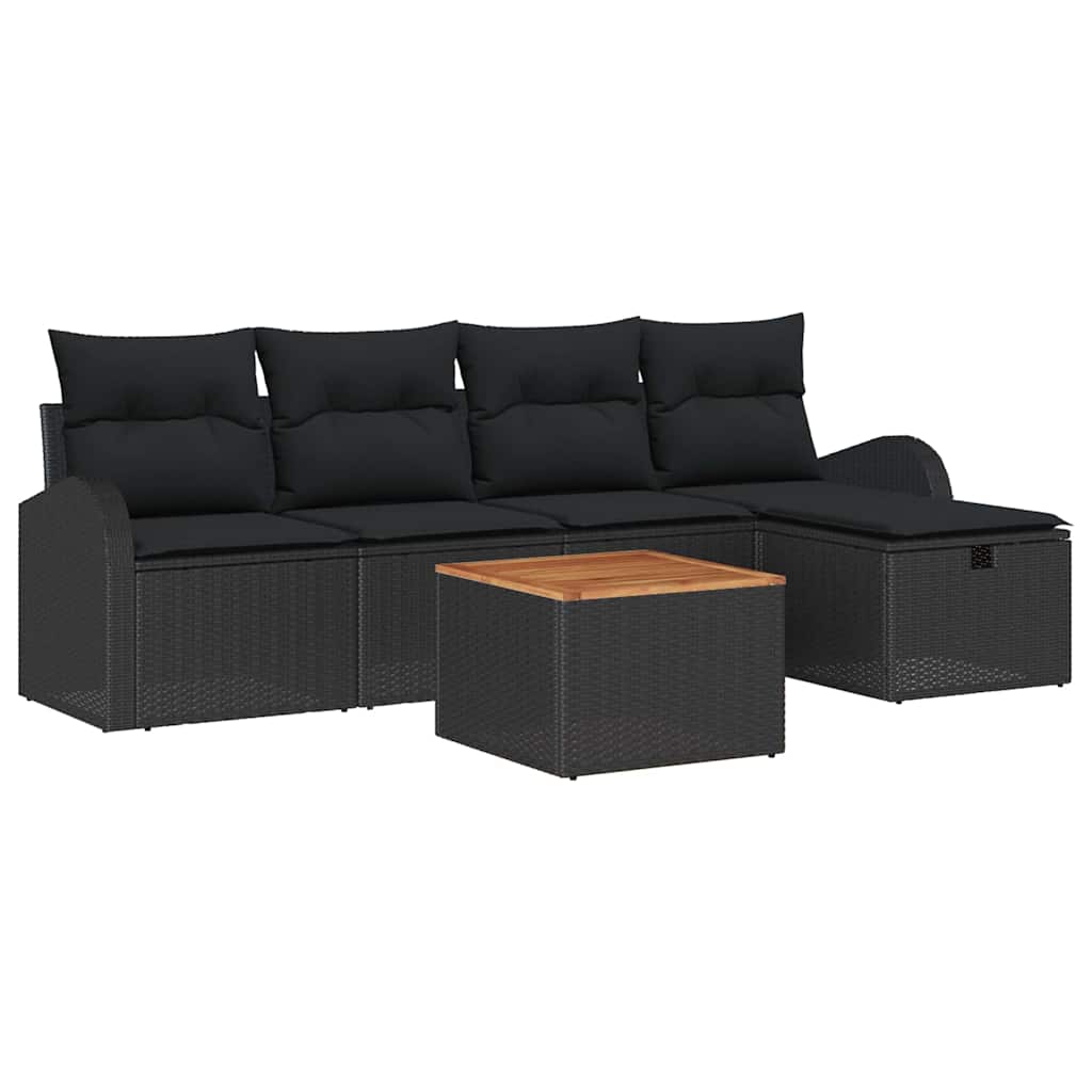 Kerti Kanapé Szett párnával tárolóval 6 pcs Fekete Poli rattan