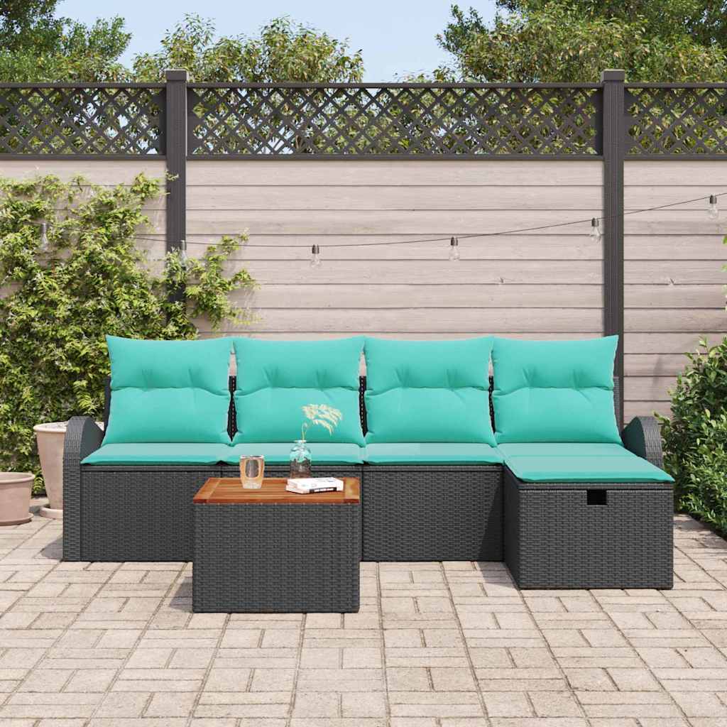 Kerti Kanapé Szett párnával tárolóval 6 pcs Fekete Poli rattan