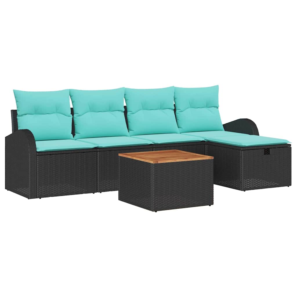 Kerti Kanapé Szett párnával tárolóval 6 pcs Fekete Poli rattan