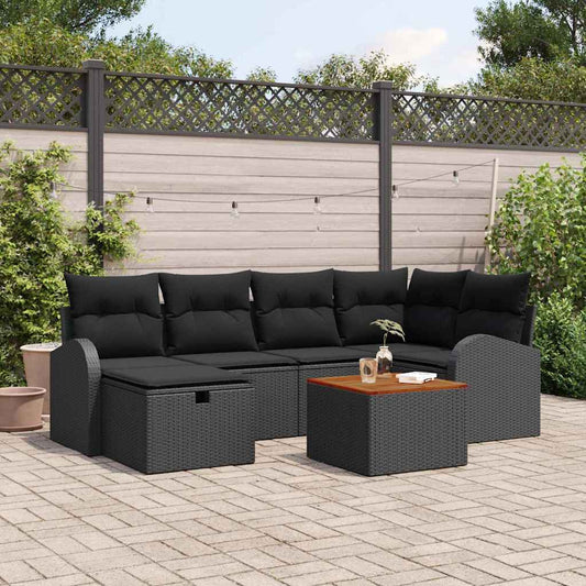 Kerti Kanapé Szett párnával tárolóval 7 pcs Fekete Poli rattan