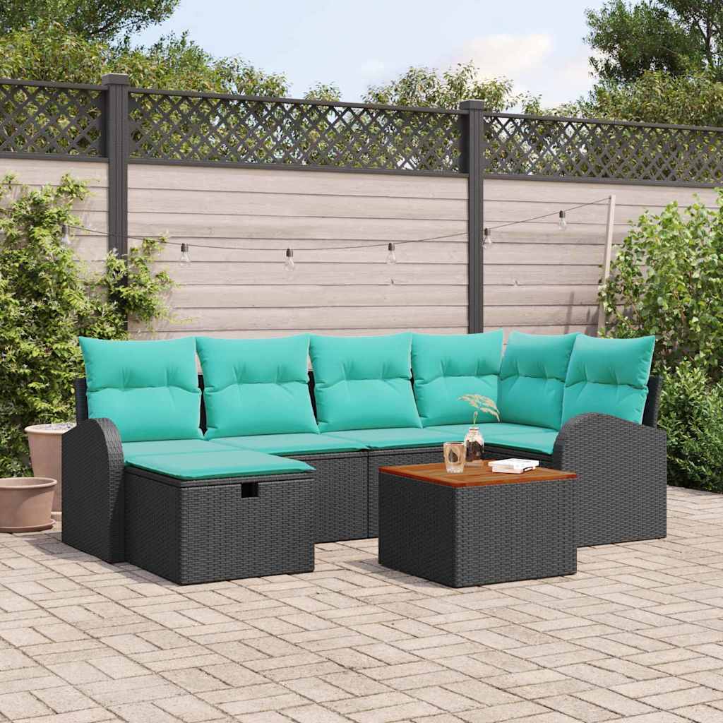 Kerti Kanapé Szett párnával tárolóval 7 pcs Fekete Poli rattan