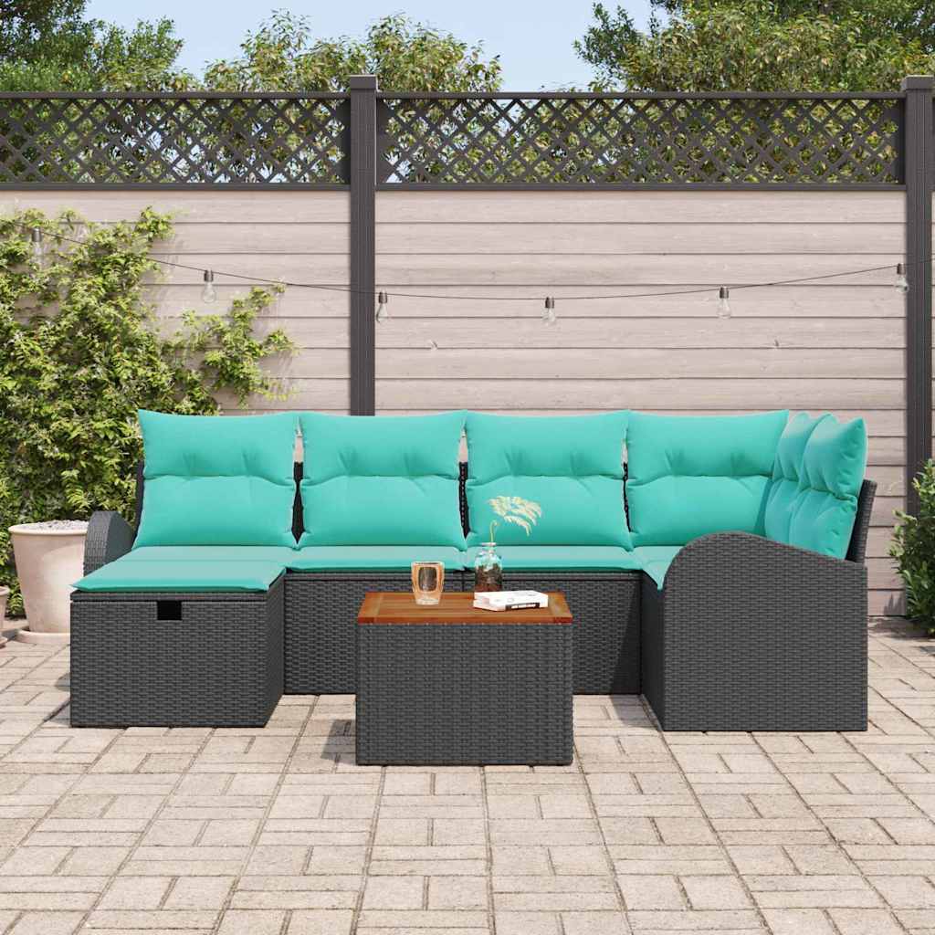 Kerti Kanapé Szett párnával tárolóval 7 pcs Fekete Poli rattan