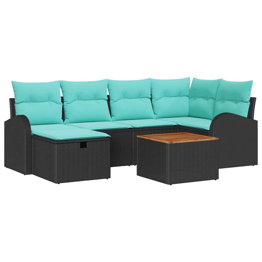 Kerti Kanapé Szett párnával tárolóval 7 pcs Fekete Poli rattan