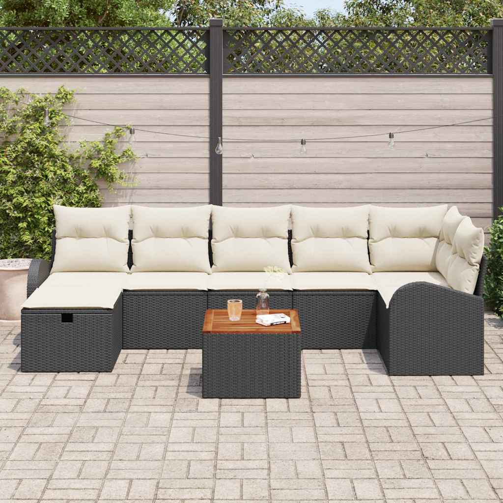 Kerti Kanapé Szett párnával tárolóval 8 pcs Fekete Poli rattan