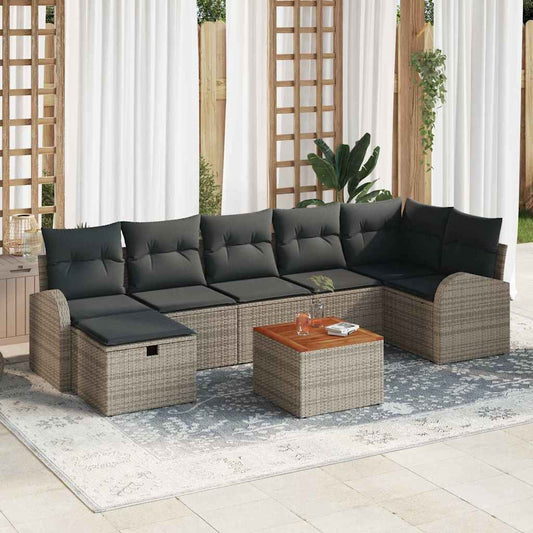 Kerti Kanapé Szett párnával tárolóval 8 pcs Szürke Poli rattan