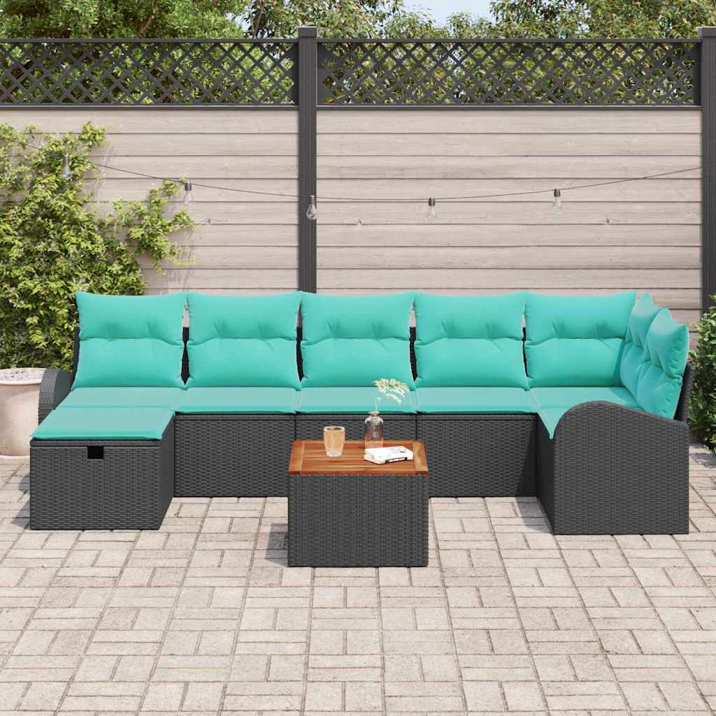 Kerti Kanapé Szett párnával tárolóval 8 pcs Fekete Poli rattan