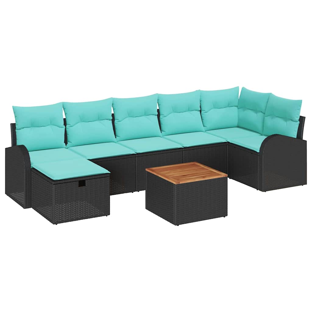 Kerti Kanapé Szett párnával tárolóval 8 pcs Fekete Poli rattan