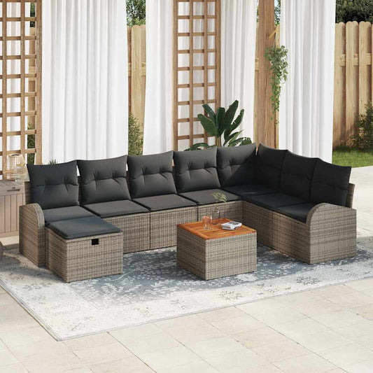 Kerti Kanapé Szett párnával tárolóval 9 pcs Szürke Poli rattan
