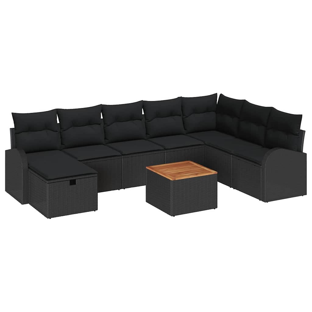 Kerti Kanapé Szett párnával tárolóval 9 pcs Fekete Poli rattan