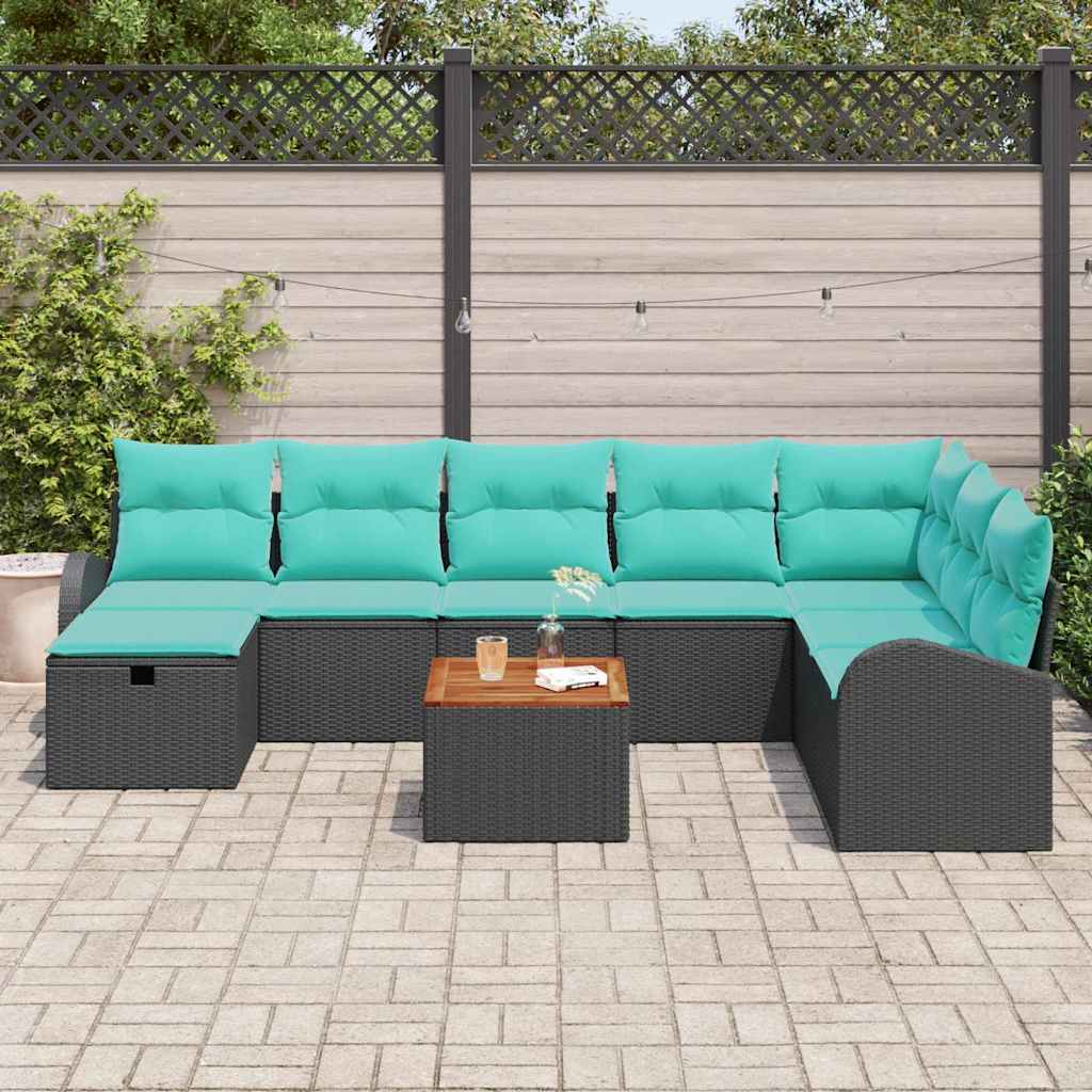Kerti Kanapé Szett párnával tárolóval 9 pcs Fekete Poli rattan
