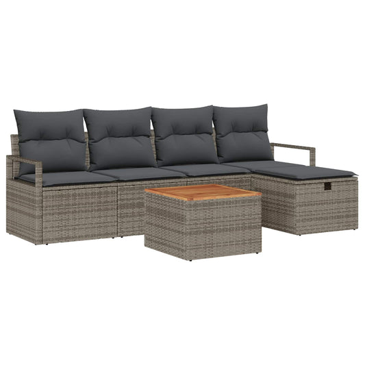 Kerti Kanapé Szett párnával tárolóval 6 pcs Szürke Poli rattan