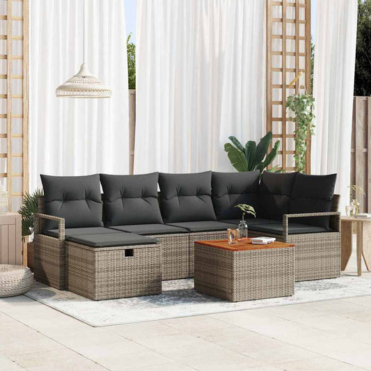 Kerti Kanapé Szett párnával tárolóval 7 pcs Szürke Poli rattan