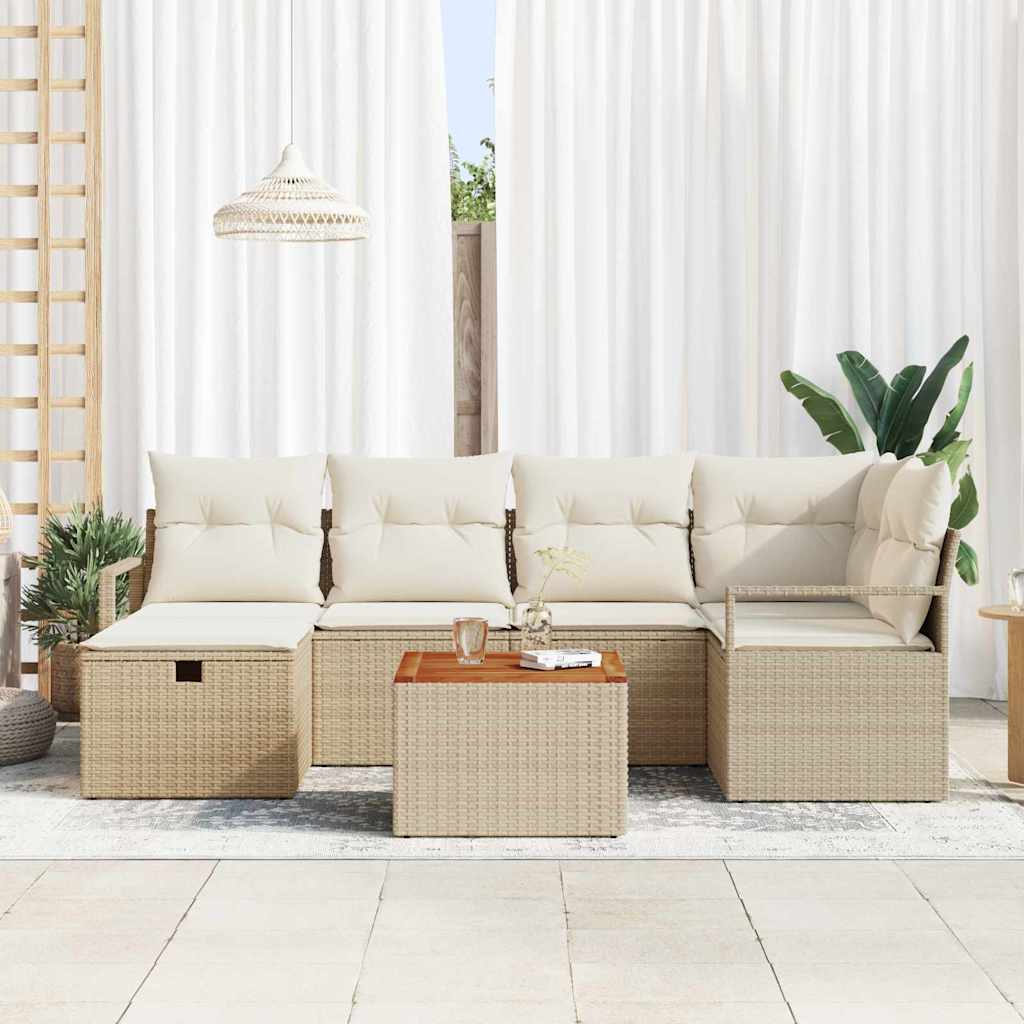Kerti Kanapé Szett párnával tárolóval 7 pcs Bézs Poli rattan