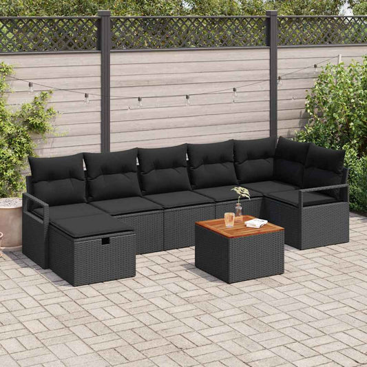 Kerti Kanapé Szett párnával tárolóval 8 pcs Fekete Poli rattan