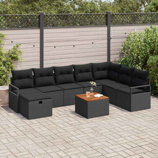 Kerti Kanapé Szett párnával tárolóval 9 pcs Fekete Poli rattan