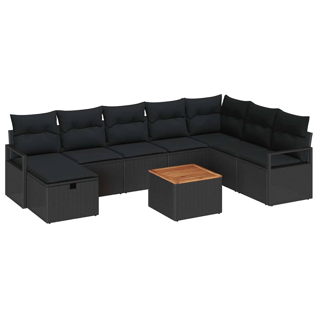 Kerti Kanapé Szett párnával tárolóval 9 pcs Fekete Poli rattan
