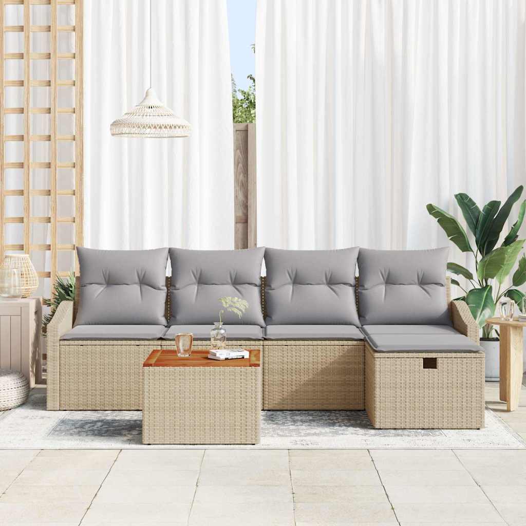 Kerti Kanapé Szett párnával tárolóval 6 pcs Bézs Poli rattan