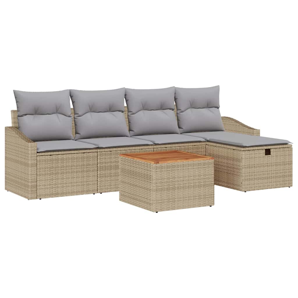 Kerti Kanapé Szett párnával tárolóval 6 pcs Bézs Poli rattan
