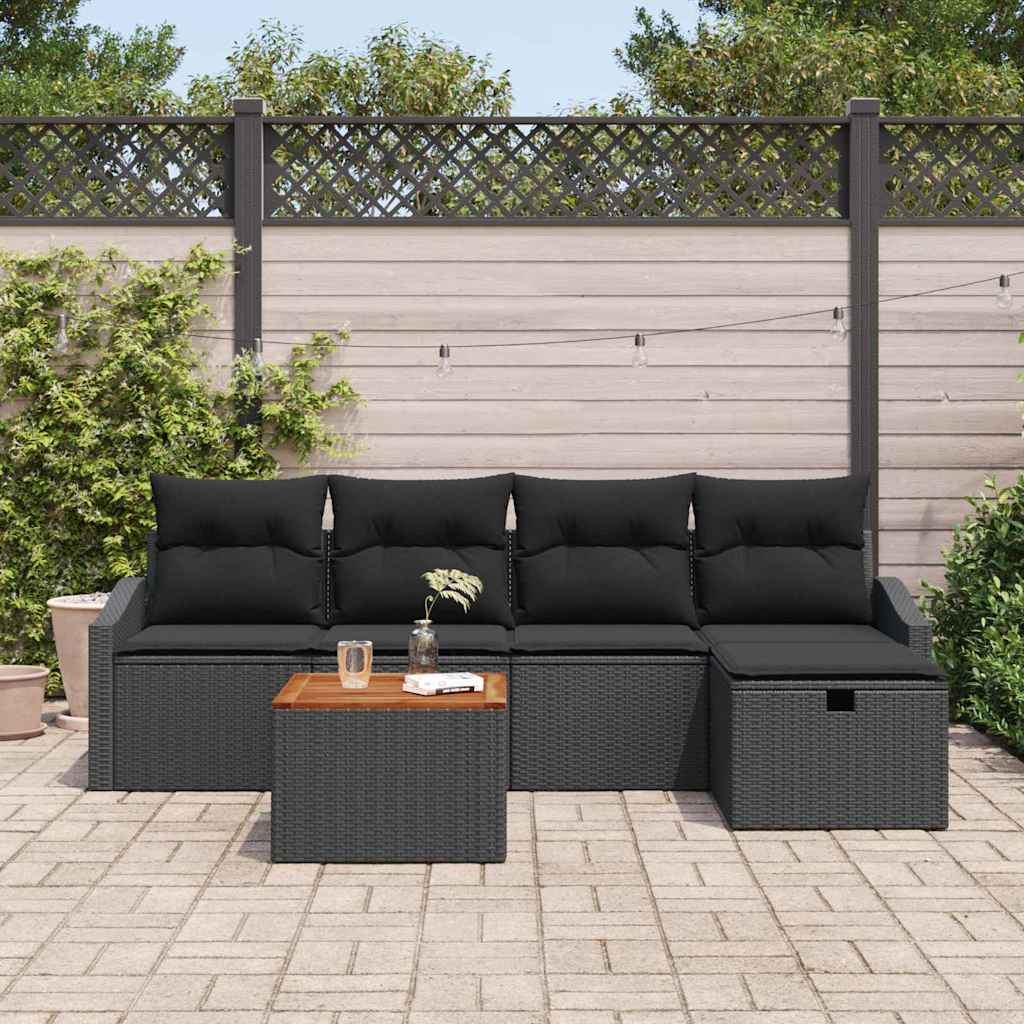 Kerti Kanapé Szett párnával tárolóval 6 pcs Fekete Poli rattan