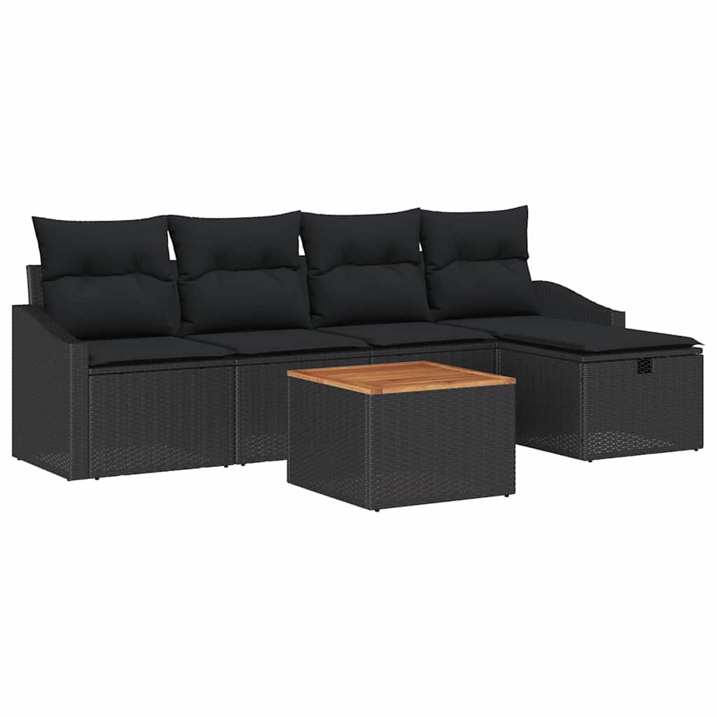 Kerti Kanapé Szett párnával tárolóval 6 pcs Fekete Poli rattan