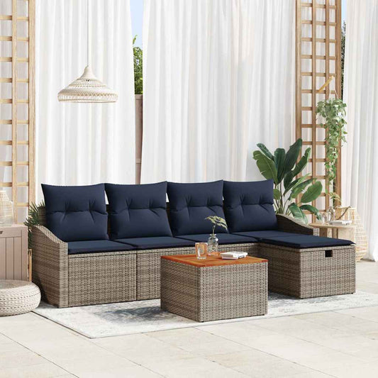 Kerti Kanapé Szett párnával tárolóval 6 pcs Szürke Poli rattan