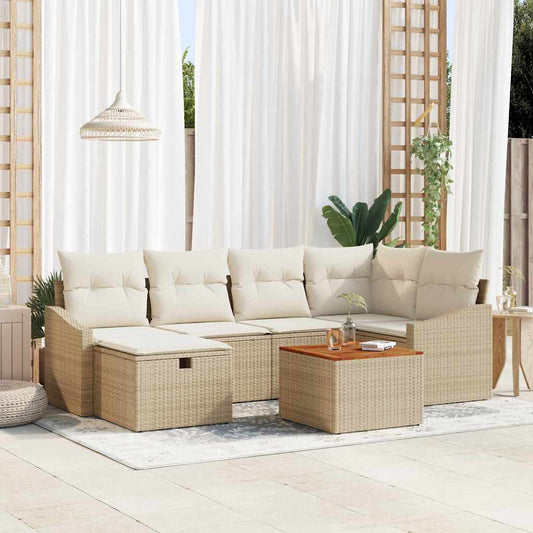 Kerti Kanapé Szett párnával tárolóval 7 pcs Bézs Poli rattan