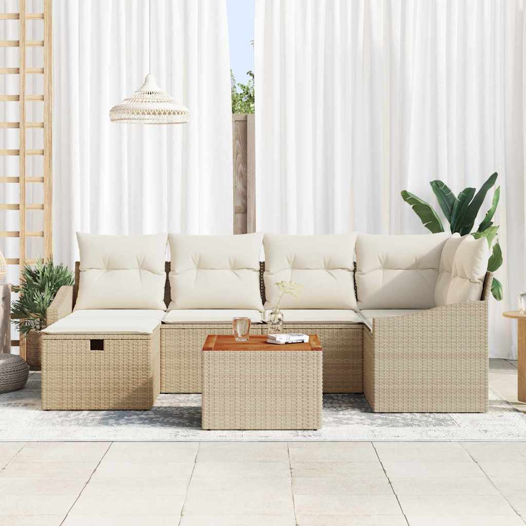Kerti Kanapé Szett párnával tárolóval 7 pcs Bézs Poli rattan
