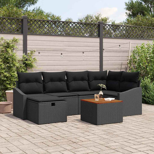 Kerti Kanapé Szett párnával tárolóval 7 pcs Fekete Poli rattan