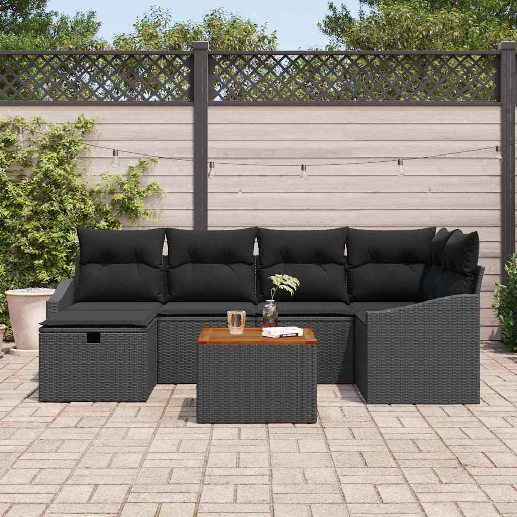 Kerti Kanapé Szett párnával tárolóval 7 pcs Fekete Poli rattan
