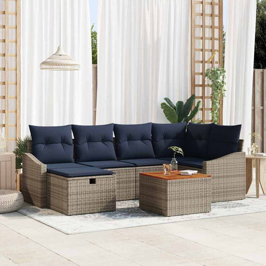 Kerti Kanapé Szett párnával tárolóval 7 pcs Szürke Poli rattan
