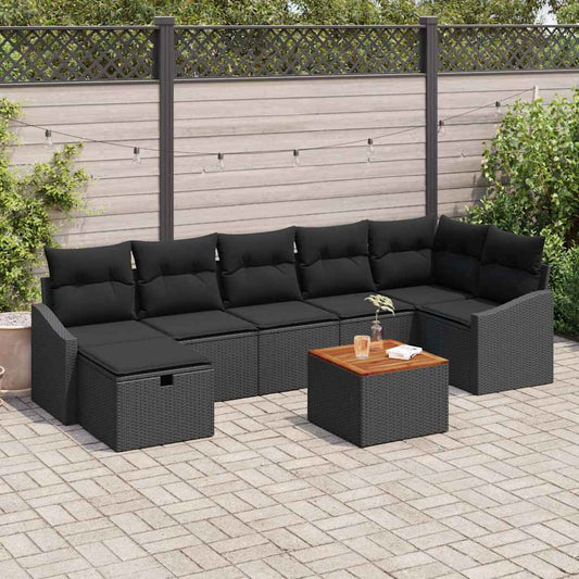 Kerti Kanapé Szett párnával tárolóval 8 pcs Fekete Poli rattan