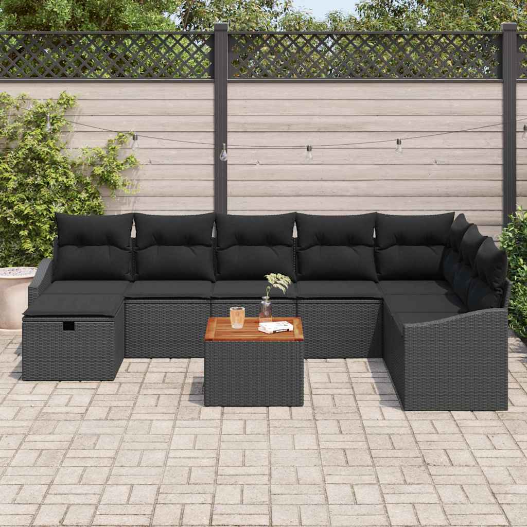Kerti Kanapé Szett párnával tárolóval 9 pcs Fekete Poli rattan
