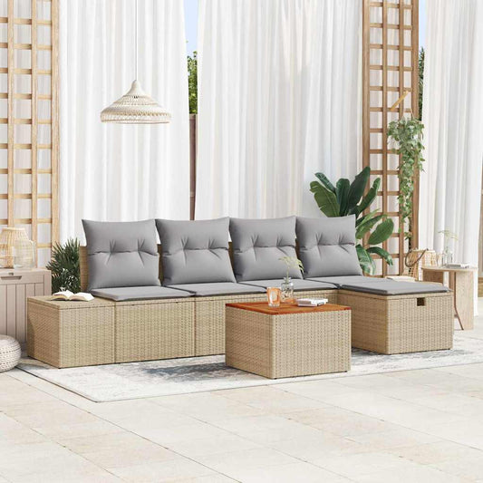 Kerti Kanapé Szett párnával tárolóval 6 pcs Bézs Poli rattan