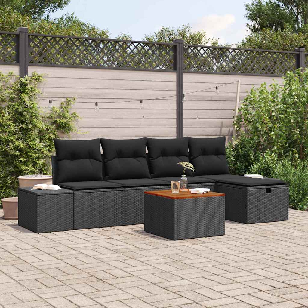 Kerti Kanapé Szett párnával tárolóval 6 pcs Fekete Poli rattan