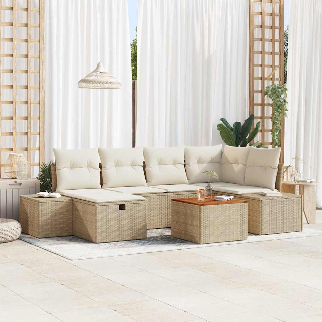 Kerti Kanapé Szett párnával tárolóval 7 pcs Bézs Poli rattan