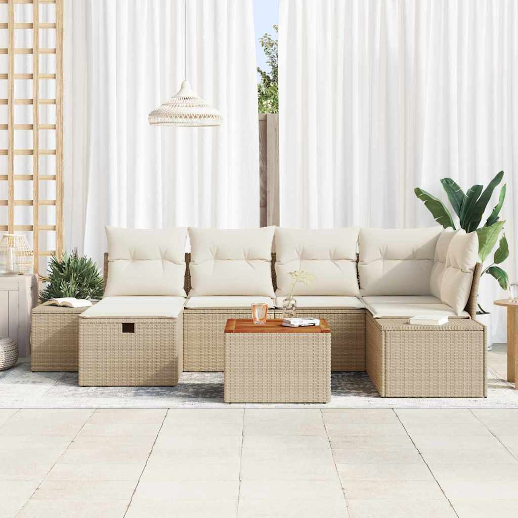 Kerti Kanapé Szett párnával tárolóval 7 pcs Bézs Poli rattan
