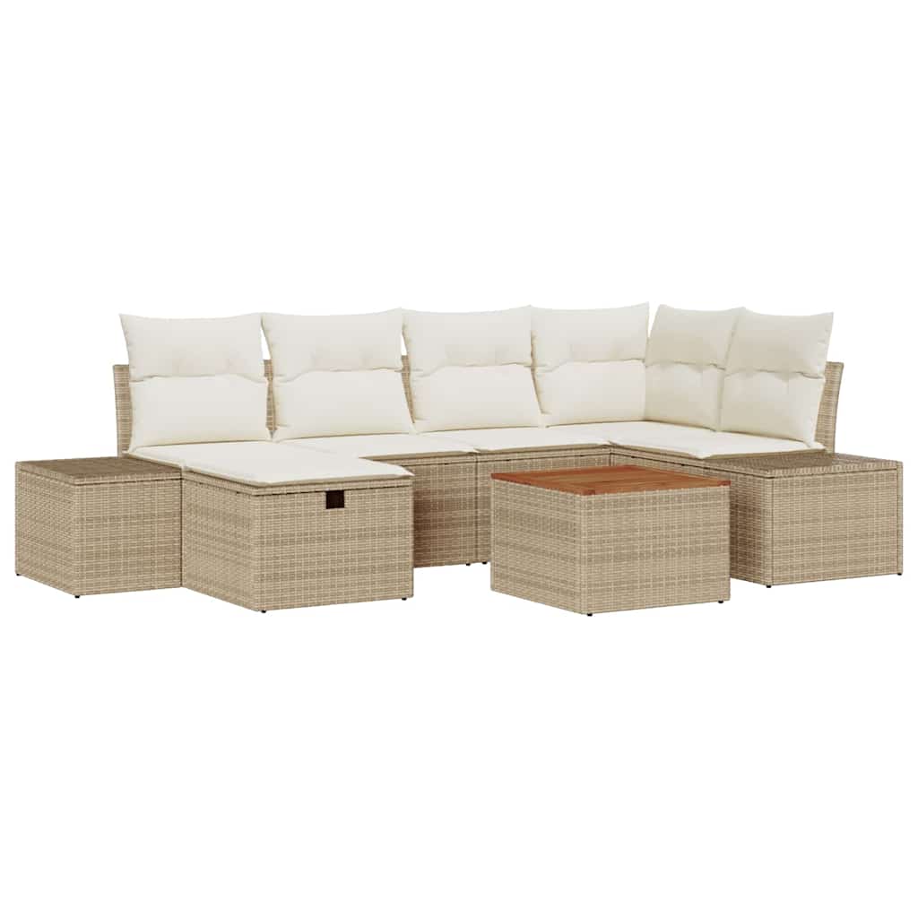 Kerti Kanapé Szett párnával tárolóval 7 pcs Bézs Poli rattan