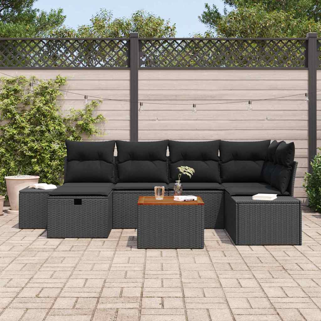 Kerti Kanapé Szett párnával tárolóval 7 pcs Fekete Poli rattan