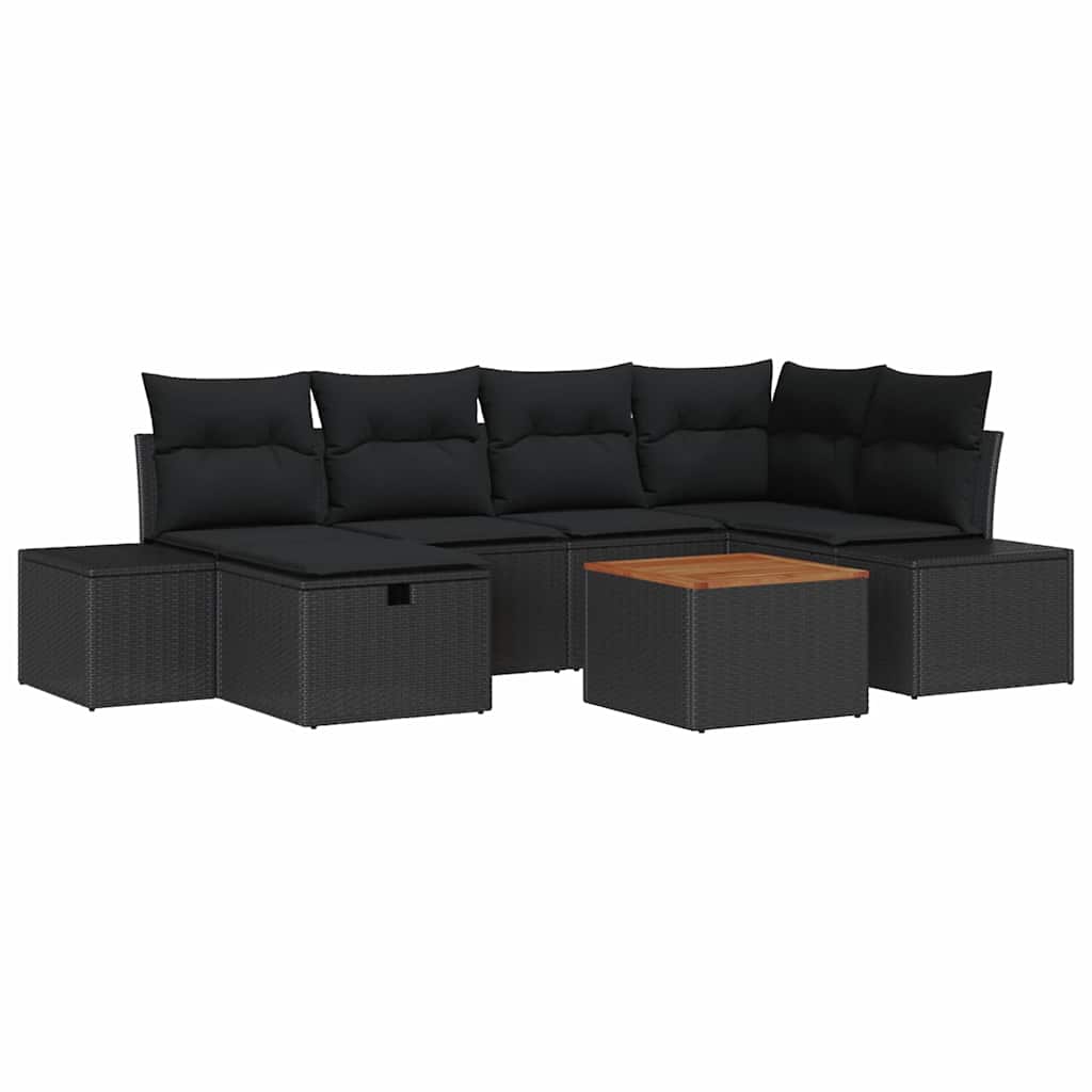 Kerti Kanapé Szett párnával tárolóval 7 pcs Fekete Poli rattan
