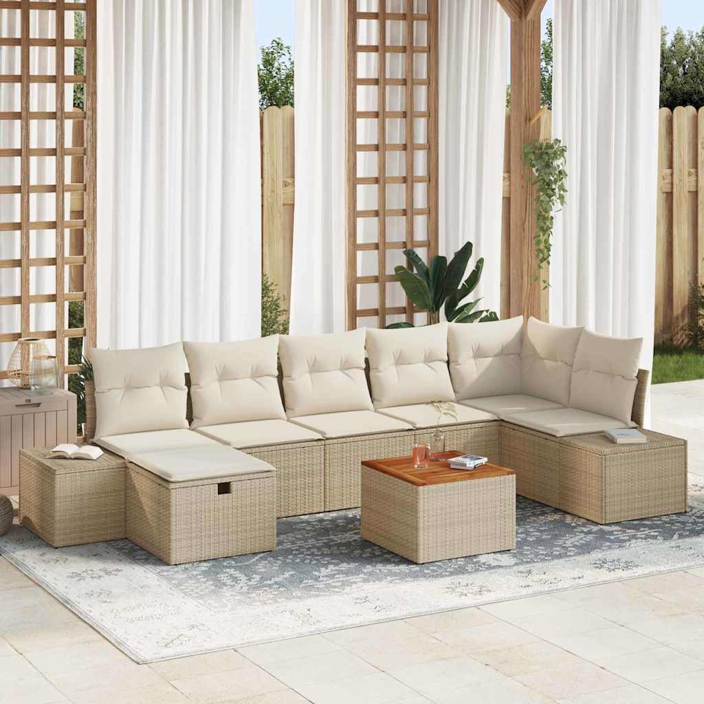 Kerti Kanapé Szett párnával tárolóval 8 pcs Bézs Poli rattan