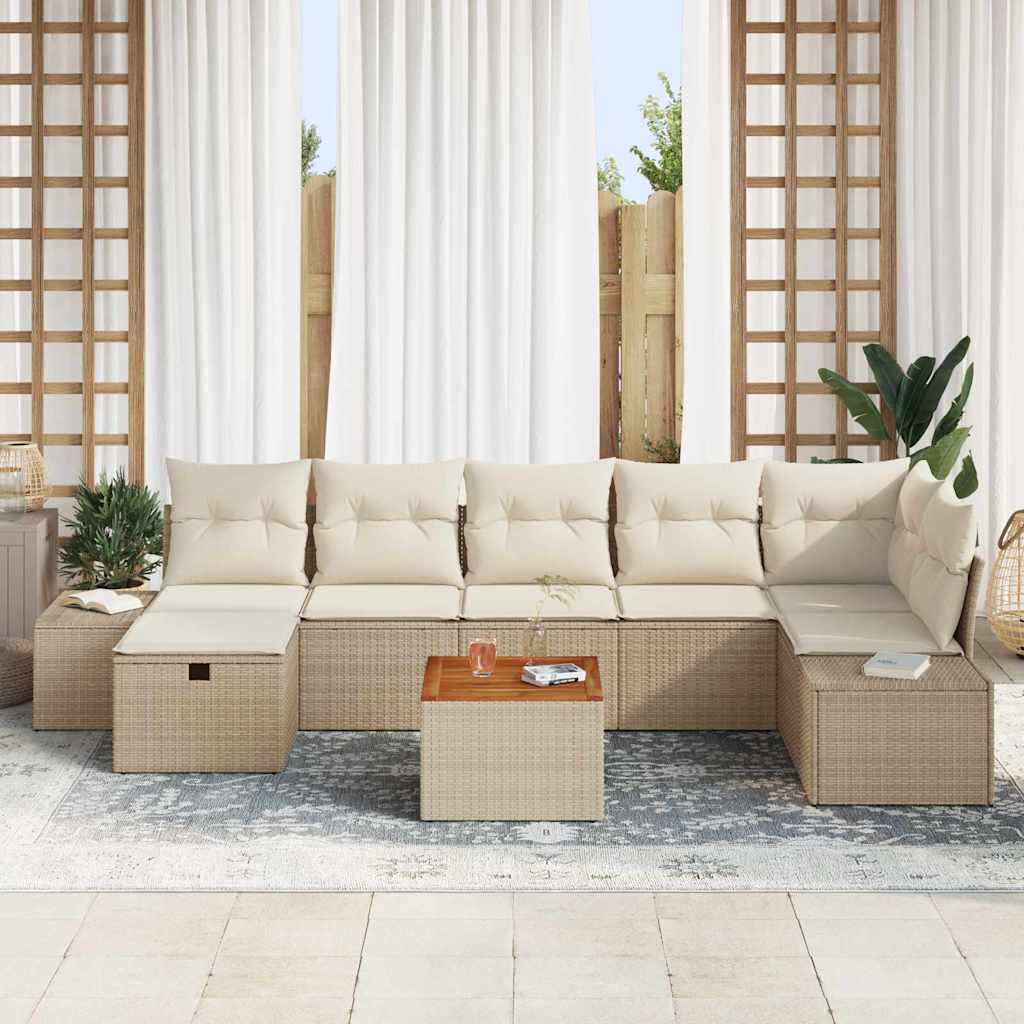 Kerti Kanapé Szett párnával tárolóval 8 pcs Bézs Poli rattan